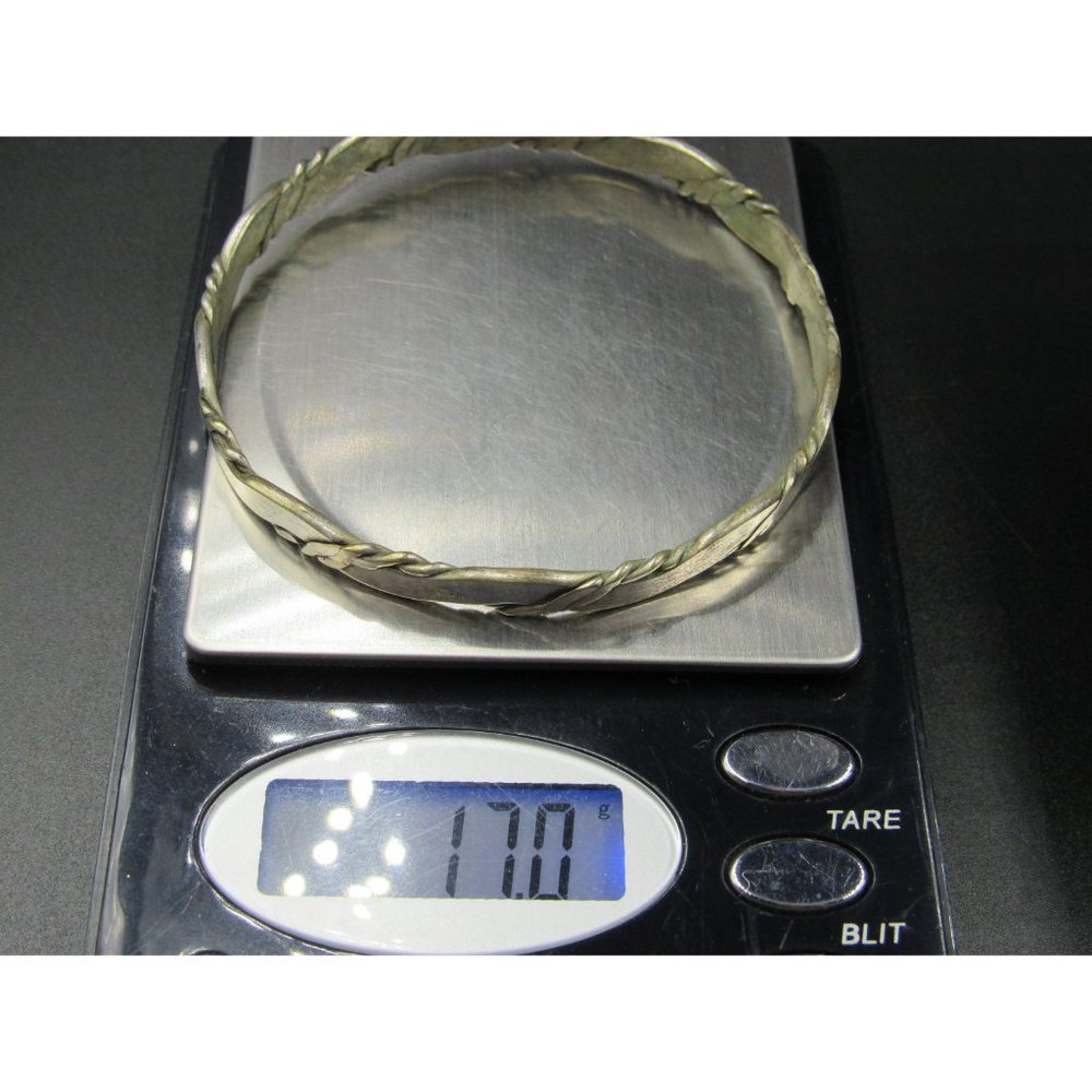 8" Silver Tone Rustic Tarnished Pattern Bangle Br… - image 6